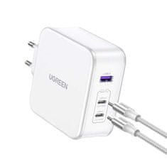 Ugreen GaN Nexode CD289 USB-A/2xUSB-C 140W síťová nabíječka + USB-C - USB-C 1,5m kabel - bílá Ugreen