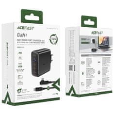 AceFast GaN 3xUSB-C/1xUSB-A 100W síťová nabíječka černá + USB-C 100W 2m úhlový kabel černý Acefast