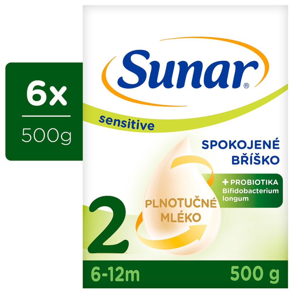 Levně Sunar Sensitive 2, pokračovací kojenecké mléko 6 x 500 g