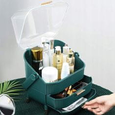 Kosmetická krabička a organizér se šuplíky na nožičkách F9 ve zeleném provedení