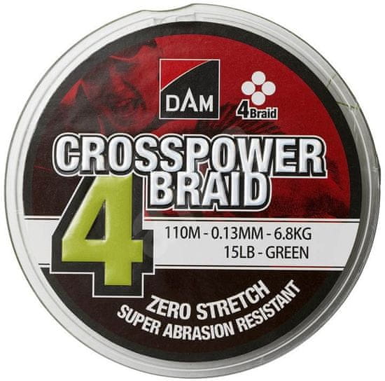 D.A.M DAM pletená šňůra Crosspower 4-Braid 150m 0.22mm 11,3kg GREEN