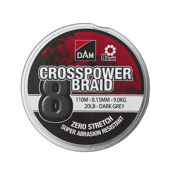 D.A.M DAM pletená šňůra Crosspower 8-Braid 150m 0.17mm 11,3kg Dark Grey