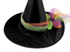 Kraftika 1ks erná karnevalový klobouk s tylovou mašlí - čarodějnice,