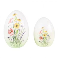 Clayre & Eef Dekorativní terakotové vajíčko zdobené květinami Velikost: Malé