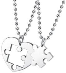 For Fun & Home Dvoudílný náhrdelník přátelství z chirurgické oceli 316L, motiv puzzle a srdce, délka řetízku 60 cm