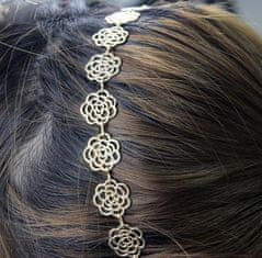 For Fun & Home Kovová čelenka do vlasů s květinovým motivem růže, stříbrná, univerzální velikost 50-58 cm