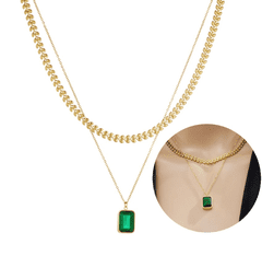 For Fun & Home Dvojitý náhrdelník Zlatý se zeleným kamenem z chirurgické oceli