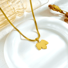 For Fun & Home Náhrdelník ze zlaté zmije z chirurgické oceli s javorovým listem, pozlacený 18karátovým zlatem, délka 40 cm