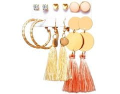 For Fun & Home Sada 6 párů dýňových náušnic s perleťovými puzety a zlatým řetízkem, neušlechtilý kov, glamour styl