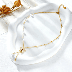 For Fun & Home Dlouhý náhrdelník z chirurgické oceli 316L, pozlacený 18karátovým zlatem, s motýlem a perlami, délka 40 cm + 5 cm prodloužení