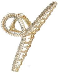 For Fun & Home Velká zlatá kovová spona do vlasů s perlami a krystaly, 11 cm x 4,5 cm