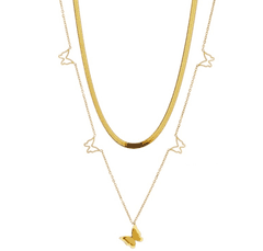 For Fun & Home Dvojitý náhrdelník s motýly z chirurgické oceli ve zlaté barvě