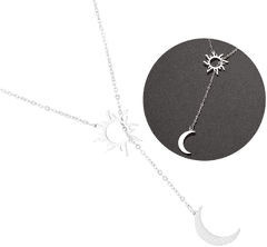 For Fun & Home Dlouhý náhrdelník z chirurgické oceli 316L, stříbrný, s přívěsky slunce a měsíce, délka 60 cm