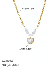 For Fun & Home Náhrdelník s přívěskem ve tvaru srdce z chirurgické oceli a perly, zlatý