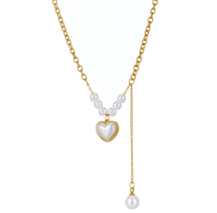 For Fun & Home Náhrdelník s přívěskem ve tvaru srdce z chirurgické oceli a perly, zlatý