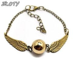 For Fun & Home Náramek Harry Potter s křídly zlatého práskače, zlatý/stříbrný, šperkařský kov, 19 cm + 5 cm prodloužení