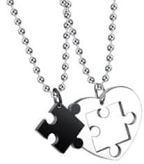 For Fun & Home Dvojice náhrdelníků přátelství Puzzle srdce z chirurgické oceli 316L, délka řetízku 60 cm