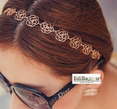 For Fun & Home Kovová čelenka do vlasů s květinovým motivem růže, zlatá/stříbrná, pružná 50-58 cm