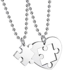 For Fun & Home Dvoudílný náhrdelník přátelství z chirurgické oceli 316L, motiv puzzle a srdce, délka řetízku 60 cm