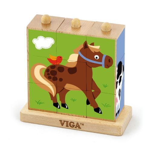 LEBULA Dřevěné puzzle Puzzle Vzdělávací puzzle Viga Toys Farm 9 prvků