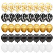 Camerazar Sada 40 balónků v černé, zlaté a bílé barvě s konfetami, latex, průměr 30 cm