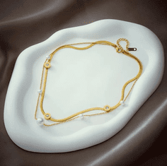For Fun & Home Náhrdelník z chirurgické oceli 316L s dvojitou zmijí, pozlacený 18karátovým zlatem, s perlami