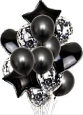 Camerazar Sada 14 hvězdných balónků pro svatbu a narozeniny, černá, latex a fólie, 45 cm