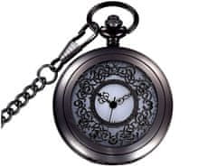 Camerazar Kapesní hodinky ve steampunkovém stylu, bižuterní kov, bílý ciferník s arabskými číslicemi, 37 cm řetízek