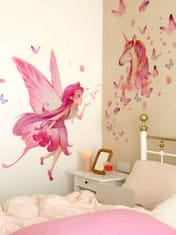 EXCELLENT Samolepka na zeď 75x100 cm - Růžová víla s jednorožcem