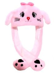 EXCELLENT Plyšová čepice s pohyblivýma ušima růžová - Kočička s mašlí