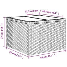 Vidaxl Zahradní stolek se skleněnou deskou šedý 55x55x37 cm polyratan