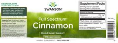 Swanson Full Spectrum Cinnamon 375 mg (širokospektrální přípravek ze skořice), 180 kapslí