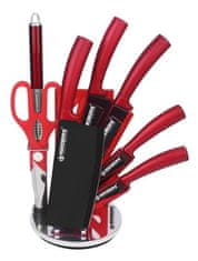 LEBULA Herzberg HG-MSN8RD: 8dílná sada nožů s akrylovým stojánkem - červená