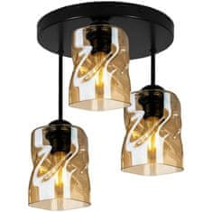 LIGHT FOR HOME Moderní lustr na tyči se třemi skleněnými stínidly v jantarové barvě "NIKI", 3x60W, E27, Černá