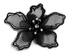 Kraftika 10ks černá květ s kamínkem a korálky k našití a nalepení 8