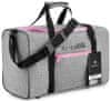 Cestovní taška šedá s růžovými zipy do letadla 40x20x25 dámská, objem 20 litrů, pohodlné rukojeti a nastavitelný ramenní popruh, má ochranné nožičky, lze nasadit na rukojeť cestovního kufru / ZG19
