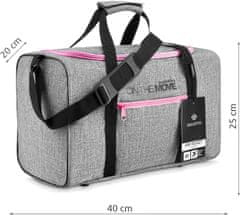 ZAGATTO Cestovní taška šedá s růžovými zipy do letadla 40x20x25 dámská, objem 20 litrů, pohodlné rukojeti a nastavitelný ramenní popruh, má ochranné nožičky, lze nasadit na rukojeť cestovního kufru / ZG19