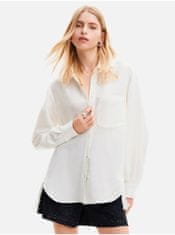 Desigual Bílá dámská oversize košile s příměsí lnu Desigual Fringes L-XL