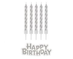 Svíčky narozeniny - Happy Birthday - stříbrné - 16 ks - 7 cm