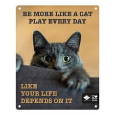 EBI D&D I LOVE HAPPY CATS kovová tabulka: ,,Be more like a cat play every day\" 20x25cm