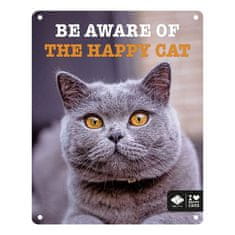 EBI D&D I LOVE HAPPY CATS kovová tabulka: ,,Be aware of the happy cat\" 20x25cm