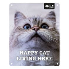 EBI D&D I LOVE HAPPY CATS kovová tabulka: ,,Happy cat living here\" 20x25cm