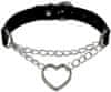 Černý dámský náhrdelník Choker s přívěskem srdce, ekokoža a kov, obvod 42 cm