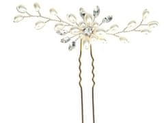 Camerazar Svatební spona do vlasů s perlami a krystaly, stříbrná/zlatá, 8 cm