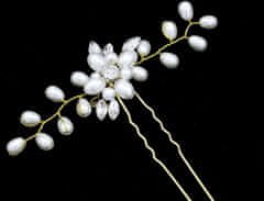 Camerazar Svatební spona do vlasů s perlami a krystaly, stříbrná/zlatá, 8 cm