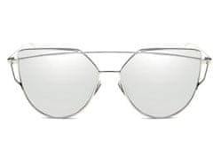 Camerazar Zrcadlové sluneční brýle Glam Rock Cat Eye, stříbrné, kov, UV400 filtr