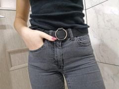 Camerazar Dámský Kožený Pásek se Stříbrnou Sponou ve tvaru Kruhu, Velikost 104x30 mm, Materiál Silná ekologická umělá kůže