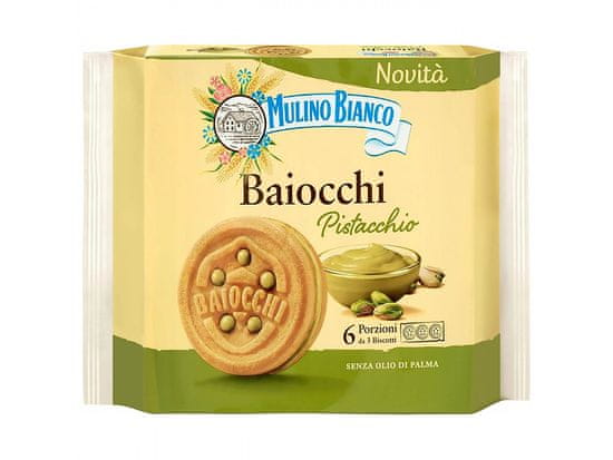 Mulino Bianco MULINO BIANCO Baiocchi Pistacchio - sušenky s pistáciovou náplní 168g