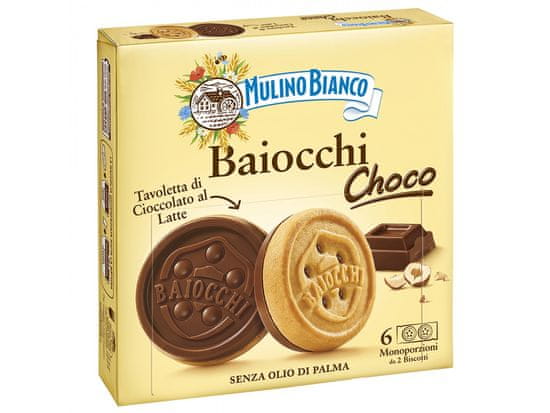 Mulino Bianco MULINO BIANCO Baiocchi Choco - Italské sušenky s čokoládovou náplní 144g