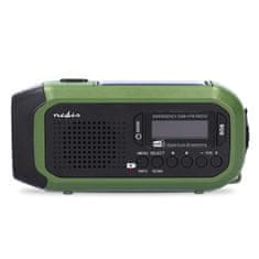 Nedis Nouzové rádio DABFM s ručním, solárním nebo USB nabíjením a budíkem - přenosné, černo-zelené